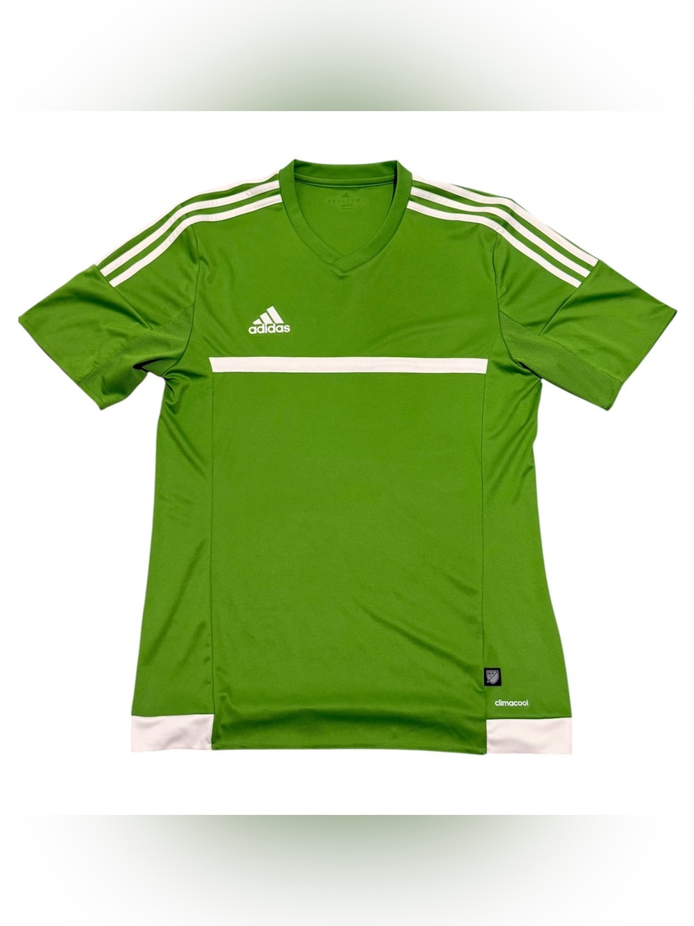 adidas Green Short Sleeve Soccer Shirt with White Stripes